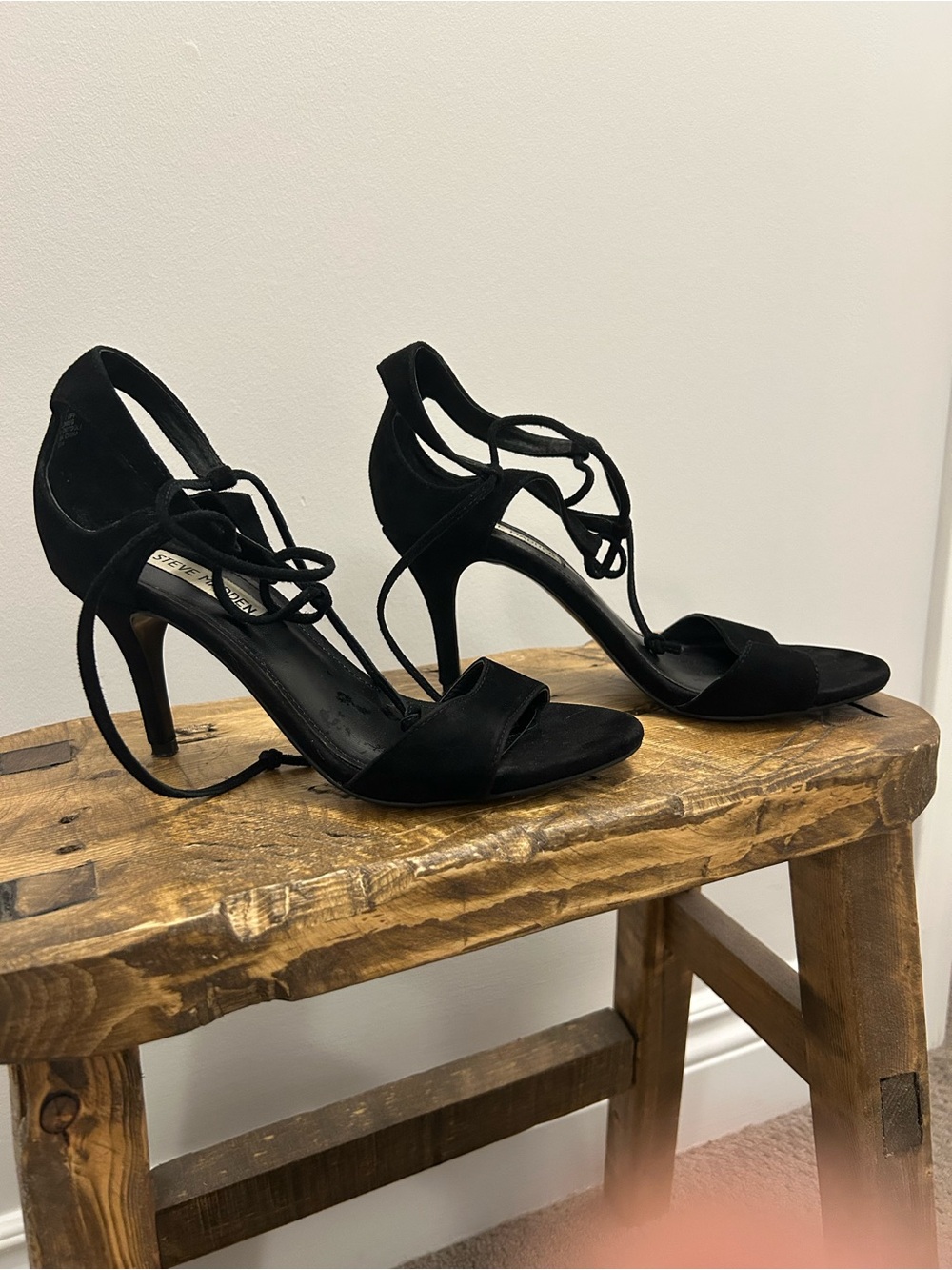 Black Lace-Up Stiletto Sandals - Women